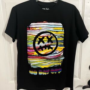 Vibrant Black Graphic Tee with Multicolor Design